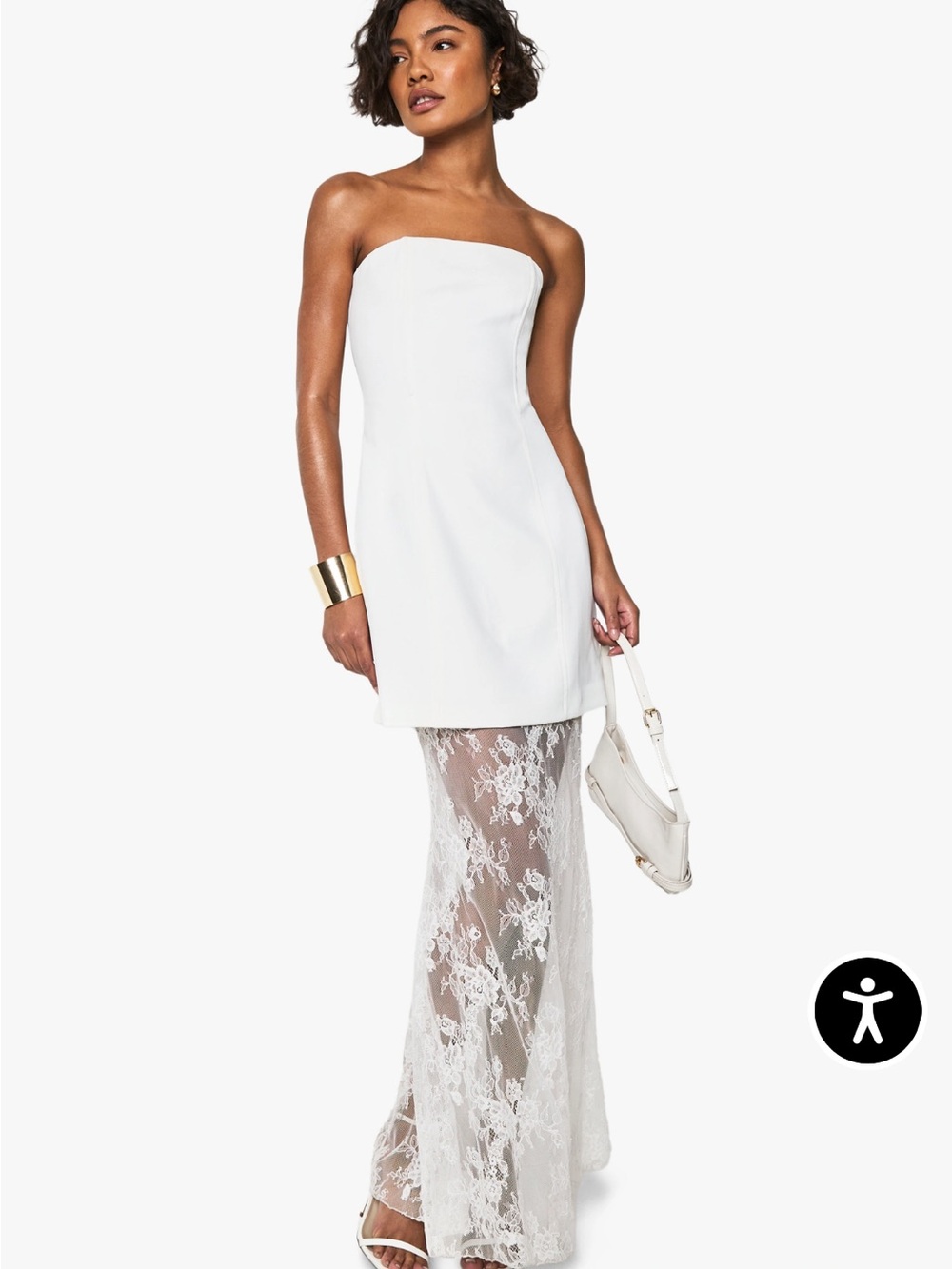 Boohoo White Strapless Lace-Hem Dress